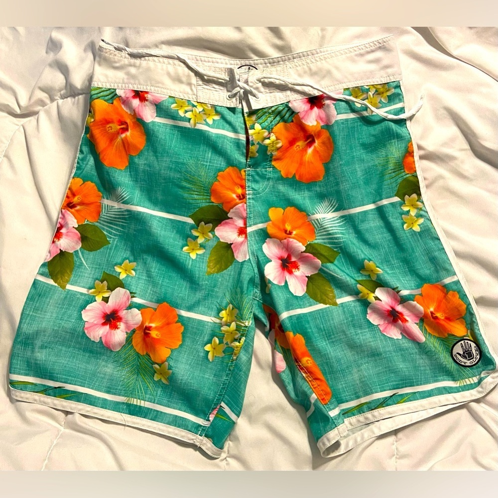 Body Glove Blue Tropical Floral board shorts swim trunks sz 36